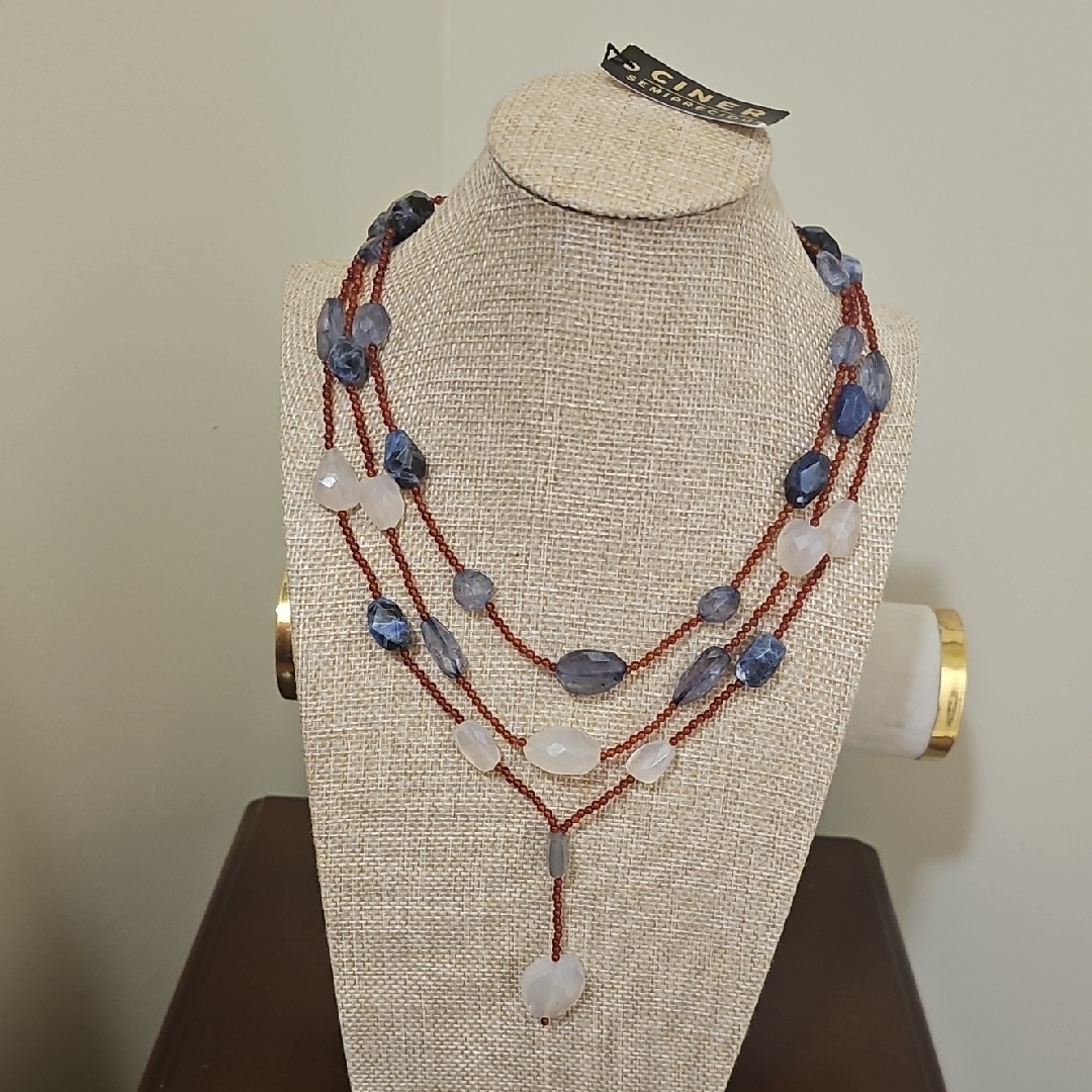 Elegant Multi-Strand Necklace With Blue And White Beads By Ciner 103$